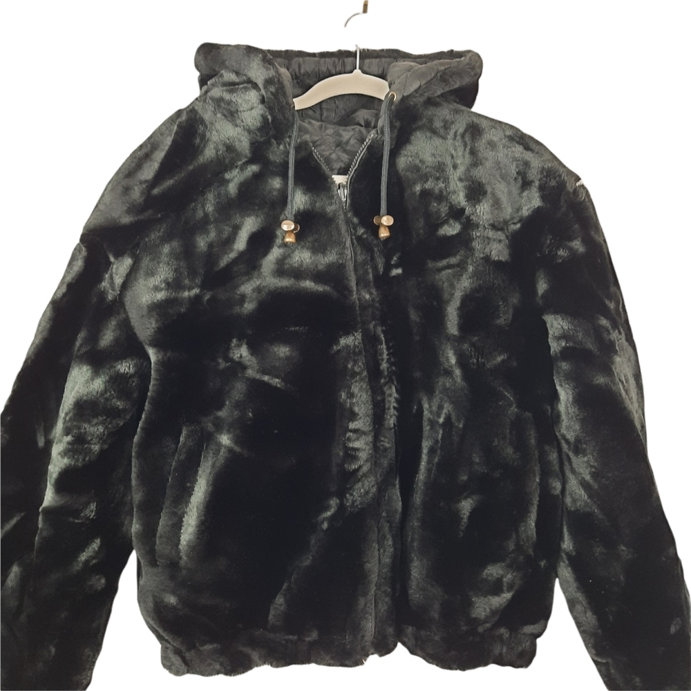 NY Classic Black Faux Fur Zip Hoodie Jacket